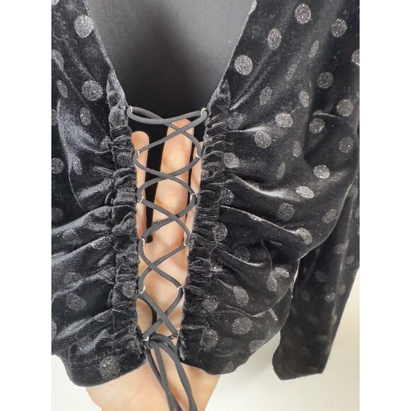 For Love & Lemons Lace Up Velvet Top Whimsygoth Renaissance Coquette Sexy XS - Picture 2 of 8